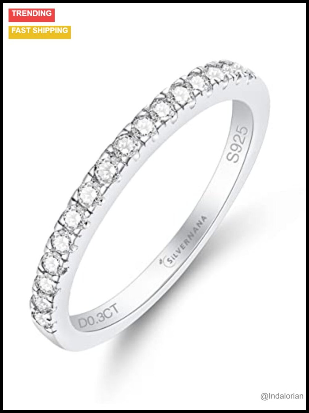 Moissanite Half Eternity Wedding Band 925 Sterling Silver Ring